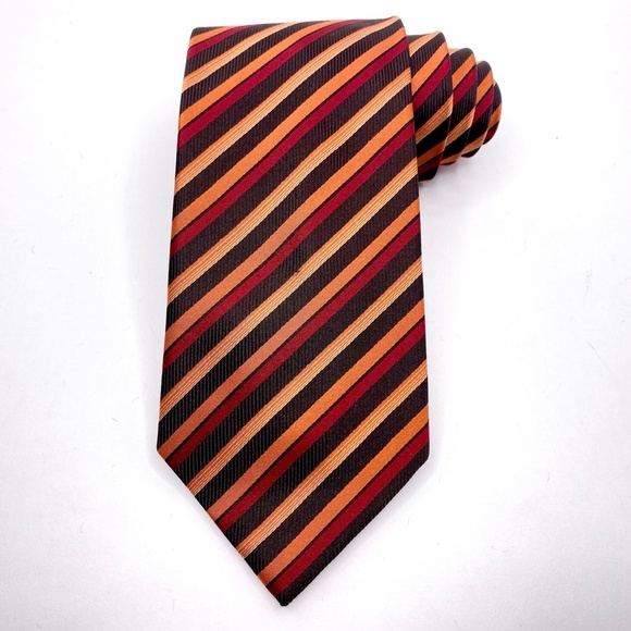 BCBG Attitude Tie Silk Red Orange Striped Pattern - Picture 2 of 3